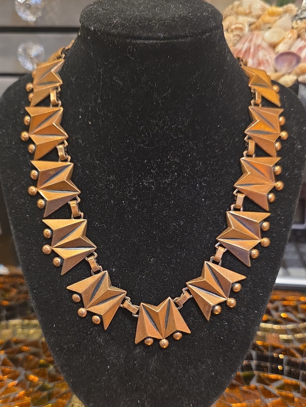 Contemporary Bronze Geometric Statement Necklace